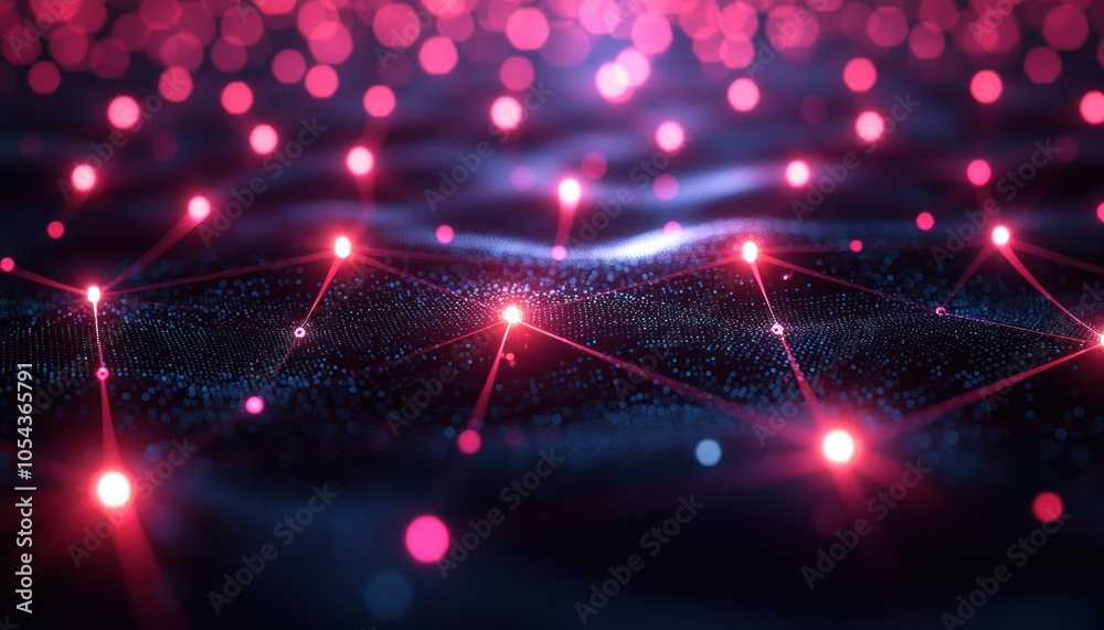 Aufkleber Abstract Network with Glowing Red Lines and Dots on a Dark Background
