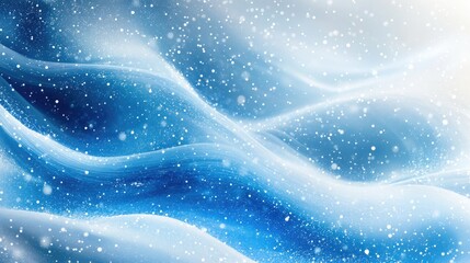 Serene Winter Landscape: Abstract Blue Snowy Waves with Falling Snowflakes