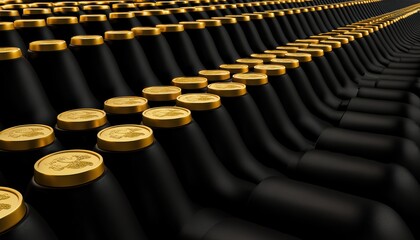 Fototapeta premium Gold bullion wall arranged in precise rows, representing strong foundations and lasting security in financial assets