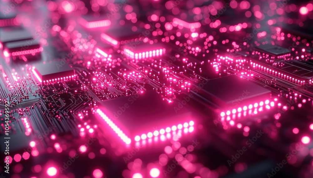 Aufkleber Pink Illuminated Circuit Board with Glowing LEDs