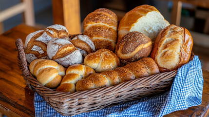 Freshly Baked Bread Assortment in Wicker Basket