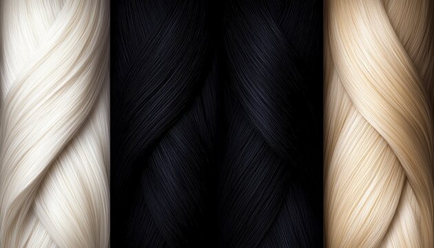 Silky, wavy hair in natural tones, from jet black to honey blonde, illustrating elegance and sophisticated color variations