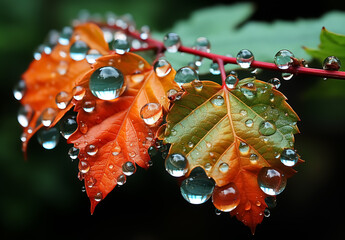 Dew drops on vegetation in the morning