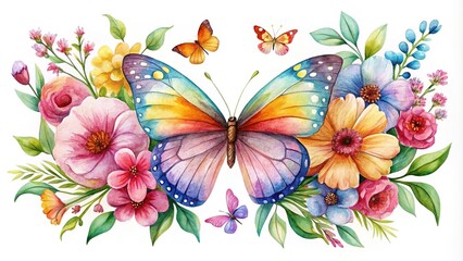 Watercolor butterfly and flower clipart