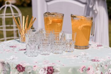 Refreshing Summer Beverage Display at a Garden Party
