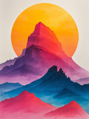 Fototapeta premium Create an abstract oil painting that vividly depicts a sunrise Mountain