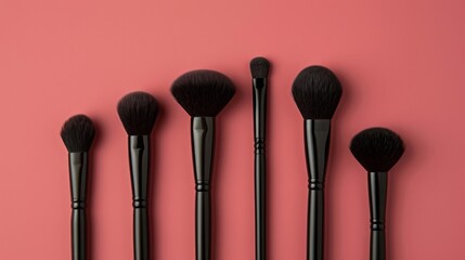 Set of makeup brushes with soft bristles, emphasizing beauty and cosmetics