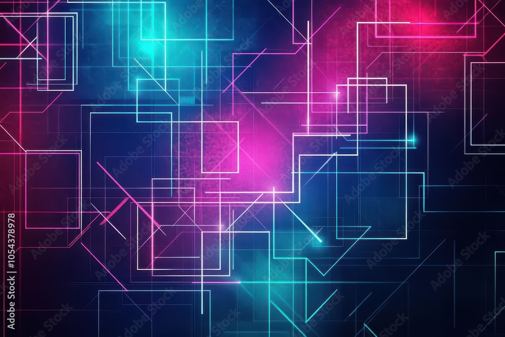 Aufkleber neon outlines of abstract geometric forms overlaying a dark background, transitioning through bold p