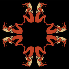 Geometrical cross shape animal frame with seated Ancient Egyptian pharaoh foxes.