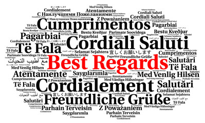 Best regards in different languages word cloud