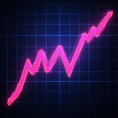 Naklejka premium A neon pink upward trend line on a grid background, symbolizing growth.