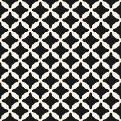 Simple black and white abstract seamless pattern. Vector geometric texture with repeated elements, curved rhombus shapes, grid. Monochrome minimal background. Geo design for decor, wrapping, print