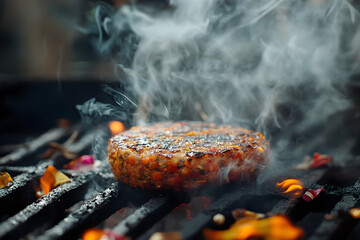 Flame-Grilled Perfection: Juicy Burger on the Grill , AI GENERAT