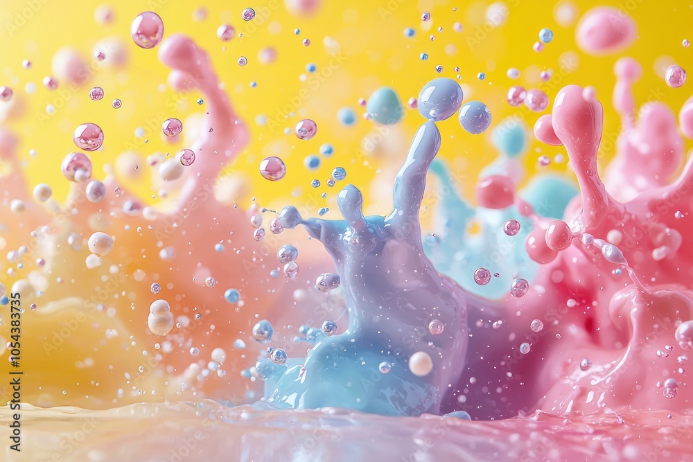 Poster multicolored liquid splash with bubbles