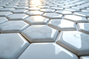 Fototapeta premium White Hexagonal Tiles with Light Reflecting off the Surface