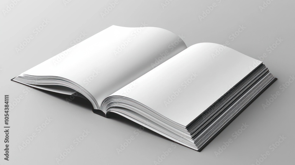 Poster Open Blank Book with Black Binding on a Gray Background