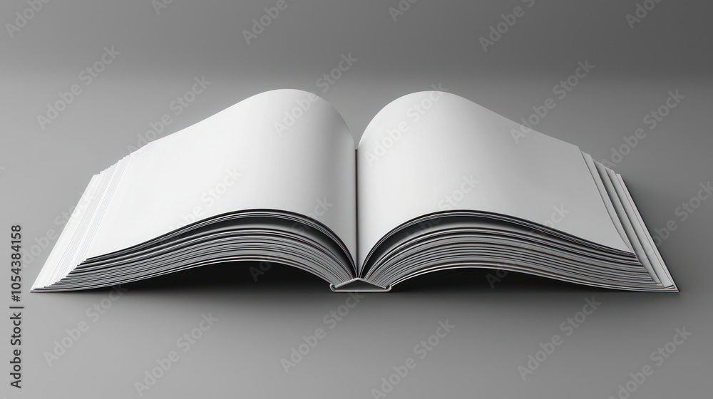 Poster a blank open book with pages fanned out on a grey background