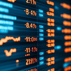Obraz premium Digital stock market display showing fluctuating prices and percentages.