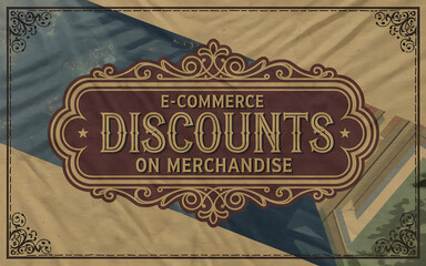 Vintage style  brown and gold  e-commerce sale  promoting online shopping discounts   