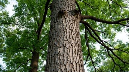 Hickory tree with peeling bark and feather like leaves