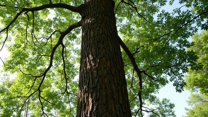 Naklejka premium Hickory tree with peeling bark and feather like leaves