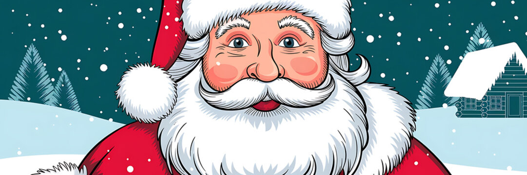 Cheerful Santa Claus with red suit and white beard in snowy winter landscape  perfect for Christmas and holiday designs   