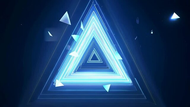 Floating blue triangles. Geometric blue polygons forming a tunnel. Abstract forms, pattern, texture.