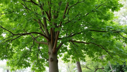 Fototapeta premium Majestic hornbeam tree with smooth gray bark and dense canopy