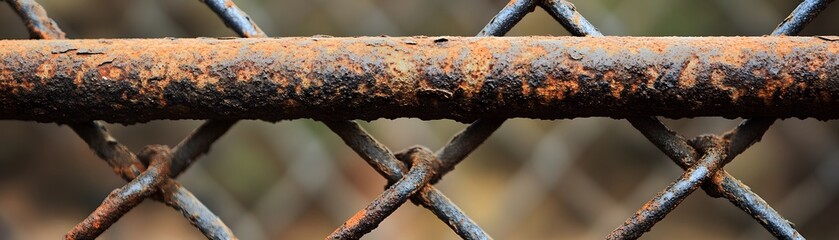 Close-up of a Rusty Metal Fence with a Blurry Background