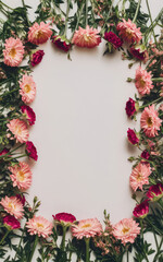 Obraz premium Various colorful vintage flowers frame, border design with blank copy space area.