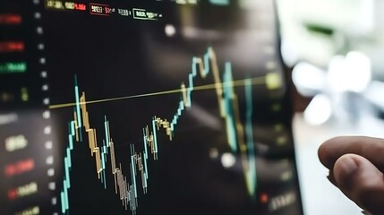 3D growth chart overlay on a blueprint background with futuristic business icons and upward lines