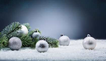 christmas background silver balls and pine