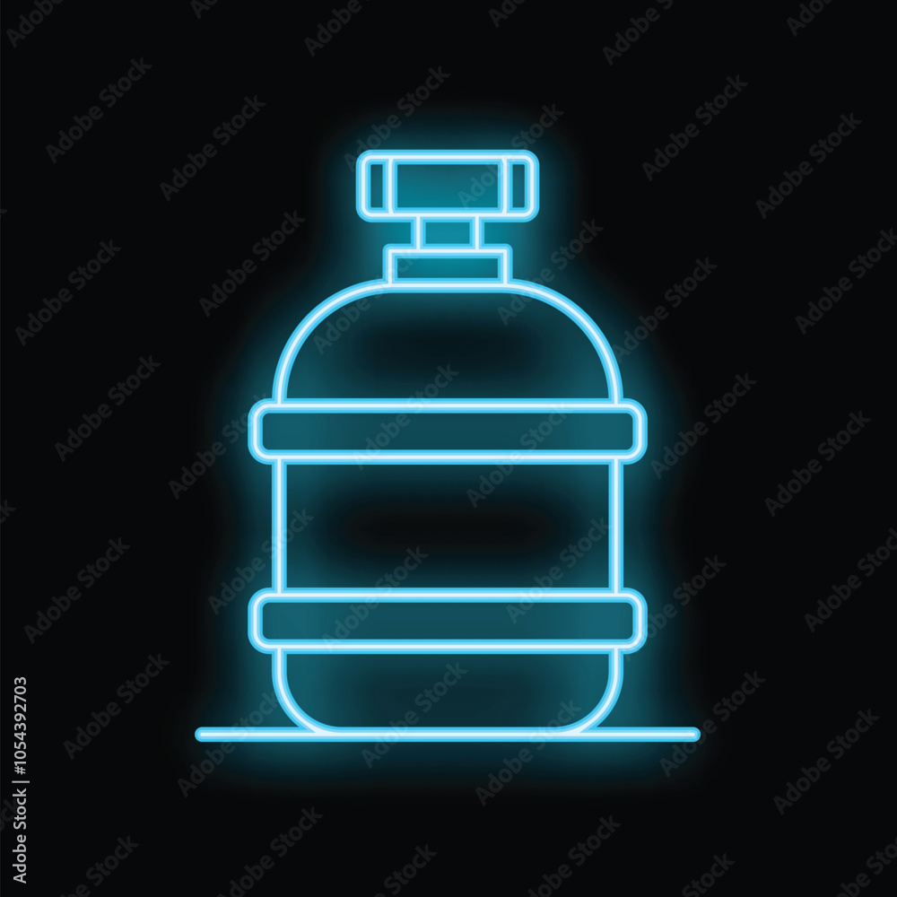 Wall mural Glowing neon line camping gas cylinder icon isolated on black background. Vector illustration