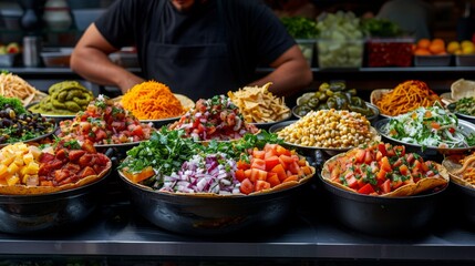 Fototapeta premium Vibrant Street Food Display: A Feast for the Senses