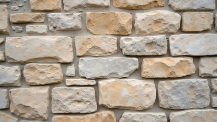 Fototapeta premium Raw rustic limestone wall in soft beige and gray hues