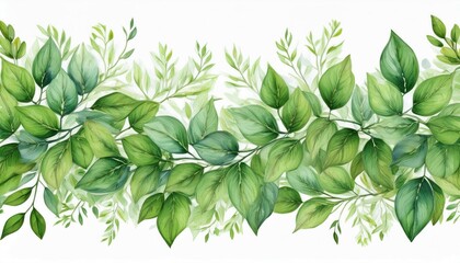hand drawn watercolor horizontal border of green hanging branches seamless delicate isolated illustration for frame wallpapers background cover invitation or greeting cards