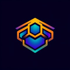 A colorful geometric logo with hexagonal shapes and gradient effects.