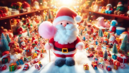 Santa Cotton Candy in Toyland,Santa made of cotton candy in toy filled wonderland,generative ai