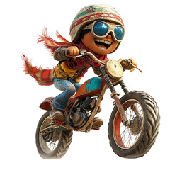Cartoon style anime illustration of boy bike riding 