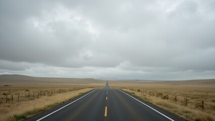 Fototapeta premium Tranquil road through endless plain under cloudy sky