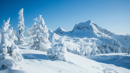 Obraz premium Snow-covered mountains, clear blue sky and crisp air