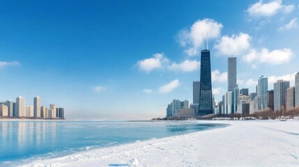 Winter landscape with urban view of city skyline during daytime