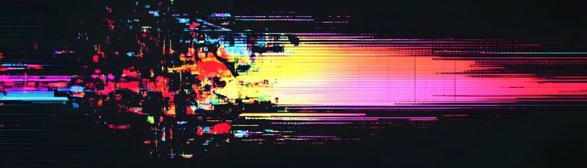 Abstract Glitch Art with Colorful Lines and Distorted Patterns