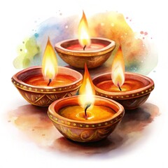 happy diwali festival background. Clay diya lamps lit during diwali celebration, Diwali, or...