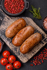 Chicken or pork sausages with salt, spices and herbs