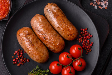 Chicken or pork sausages with salt, spices and herbs