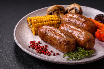 Chicken or pork sausages with salt, spices and herbs