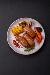Chicken or pork sausages with salt, spices and herbs