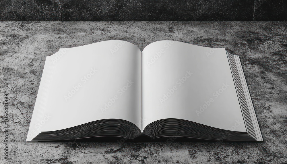 Poster open blank book on a rough surface
