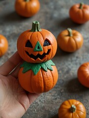 Handcrafted clay pumpkin decoration.